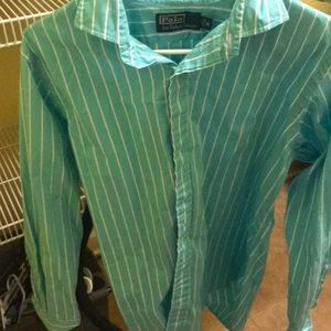 Blue white stripe polo dress shirt